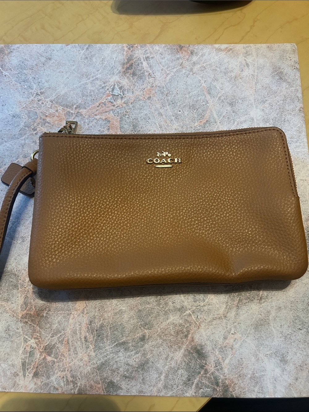 COACH Men’s Tan Brown Pebbled Leather Wrist Pouch